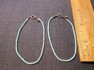 Set of two matching turquoise heishi beads & sterling silver 925 bracelets 6.25" - Picture 1 of 2