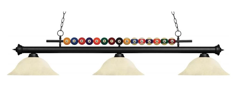 哑光黑鲨3浅台球吊灯带奶油色玻璃色调 — 第 1/1 张图片