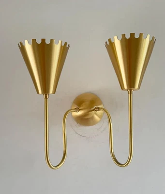 Handmade Brass Double Arm Wall Sconce - Mid-Century Modern Lighting - Image 1 of 4