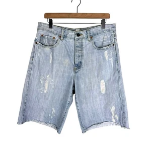 Old Navy 34 Distressed Light Wash Paint Splatter 100% Cotton Denim Shorts Jorts - Picture 1 of 9