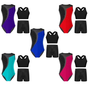 Kids Girls Outfit Contrast Color Suit Gymnastics Set 3Pcs Round Neckline Dance - Picture 1 of 36