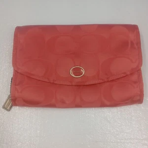 Coach Coral Pink Signature Satin Hanging Cosmetic Travel Toiletry Bag - Picture 1 of 23