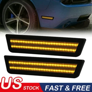 SMOKE Front Side Marker Lamp LED Strip Bumper Set For 2008-2014 Dodge Challenger - Picture 1 of 12