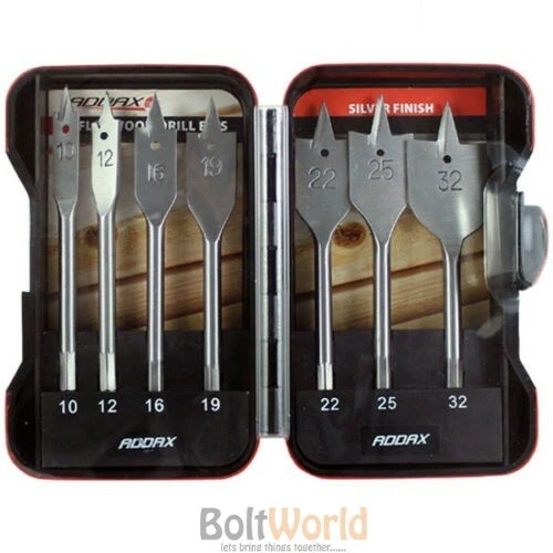 ADDAX 7 PCS HIGH CARBON STEEL FLAT WOOD BIT SET SIZE 10, 12, 16, 19, 22, 25, 32