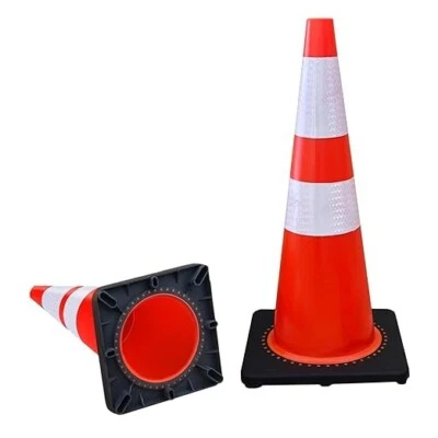 Heavy Duty 28" Safety Cones w Rubber Base for Parking Traffic Control Pack of 2 - Image 1 of 3