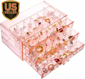 Earring Storage Box Organizer 3 Drawers Acrylic Jewelry Storage Box Holder Tr... - Picture 1 of 1
