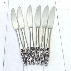 Set of 6 Vintage Rodd Stainless Japan Knives Ornate Floral Handle Flatware - Picture 1 of 9
