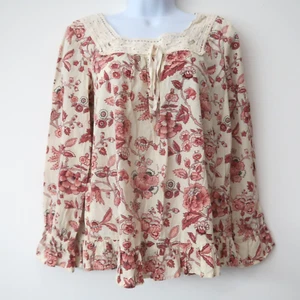 Sundance Floral Blouse XS Cottagecore Romantic Crochet Boho Lace Cotton Top - Picture 1 of 10
