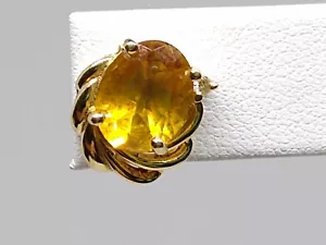 Orecchini Vintage Grandi Oro Giallo 14K Citrino con Accento Diamante - Foto 1 di 11