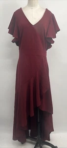 MIUSOL Formal Long Burgundy V-Neck Ruffle Split Evening Party Dress Size XL - Picture 1 of 19