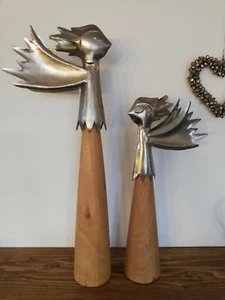 Ángel grande moderno madera 2 gr. alas de metal Navidad Adviento decoración 36 +48 cm - Imagen 1 de 10