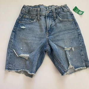 Gap Girl Size 8 Jean Shorts Bermuda Loose High Rise 90's Distressed Adjustable  - Picture 1 of 4