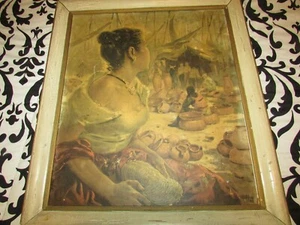 INTERESANTE CUADRO VINTAGE 1932 SOBRE LIENZO MUJERES MIRANDO A HOMBRES EN TIENDA HOMBRE NEGRO - Imagen 1 de 5