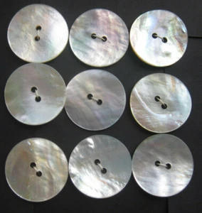 25.5mm Lrge Natural Iridescent Shell Vintage Sewing Quality Buttons L1 Set 9 - Picture 1 of 5