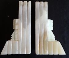 Vintage Hand Carved Alabaster Marble/Stone Mayan/Aztec/Tiki Bookends 8" Tall