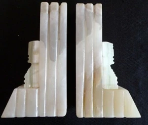 Vintage Hand Carved Alabaster Marble/Stone Mayan/Aztec/Tiki Bookends 8" Tall - Picture 1 of 4