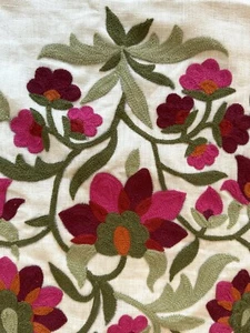 Schumacher Antalya Decor Fabric Medallion Floral Crewel Embroidery Garnet Linen - Picture 1 of 9