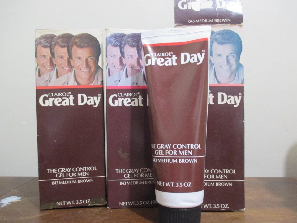 3 x винтажный Clairol отличный день серый контроль гель для мужчин #843 средний коричневый 3,5 унц - Изображение 1 из 1