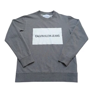 Calvin Klein Jeans Mens Grey Spellout Print Pullover Jumper- Size Large ** - Picture 1 of 8