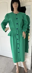 Volup Vintage 80s Does 40s Kelly Green Peplum Secretary Shirt Dress M-L - Picture 1 of 10