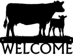 New Cow & Calf Farm Cattle Welcome Sign - Metal Wall Art Home Decor 12 Inch Wide
