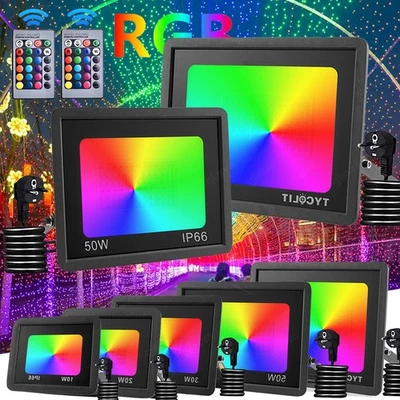 RGB LED Fluter 10W 20W 30W 50W 100W Außen Strahler Scheinwerfer Flutlicht 230V - Bild 1 von 4