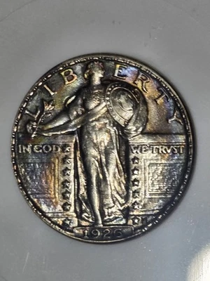 1926 25c Standing Liberty Quarter ANACS MS62 "Soapbox" Rainbow Toned #340466 - Image 1 of 4