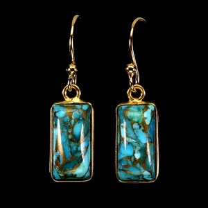 Black Friday 925 Sterling Silver Earrings Octagon Turquoise 14x7mm Jewelry - Picture 1 of 13