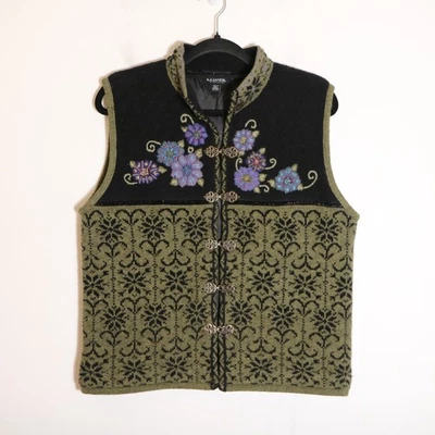 Colete suéter bordado floral lã design islandês grande ilha nórdica justa - Imagem 1 de 4