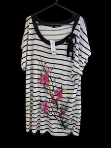 Top donna a righe George nuovo con etichetta taglia 18 nero bianco stampa floreale dettaglio fiocco P25 - Foto 1 di 4