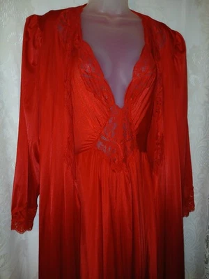 Conjunto Lencería Vintage Olga Rojo Rubí Grand Sweep Nylon Camisón Peignoir Bata L  Foto 1 de 4