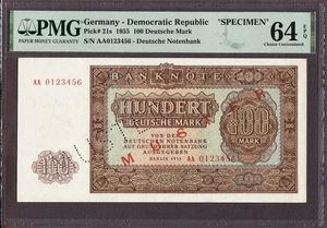 Germany 100 Deutsche Mark 1955 MUSTER SPECIMEN A 0123456 P-21s CH UNC PMG 64 EPQ - Bild 1 von 2
