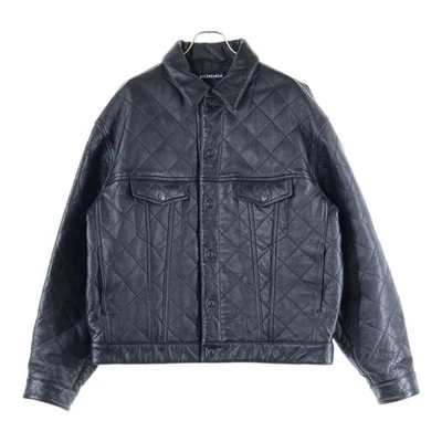 BALENCIAGA DIAMOND PATTERNED COWHIDE JACKET LEATHER BLACK 646455 Used 9e6d7b16b2 - Image 1 of 4