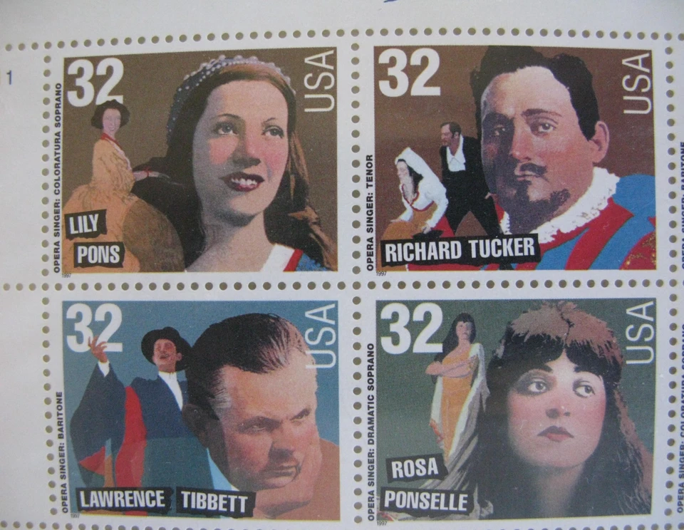 Us stamps, Block/strip of 4 3154-57  32C Opera Singers, 1997  MNH *SEE NOTE  - Image 1 of 1