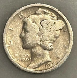1918-D Mercury Dime - G - Good - 90% Silver - Picture 1 of 3