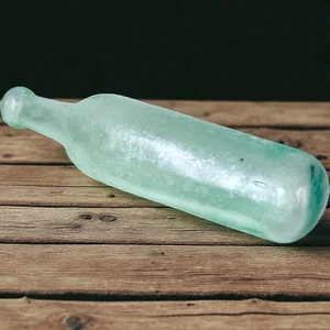 Round Bottom Soda Bottle “Shipwrecked” Pale Green 1880’s Hand Blown Applied Lip - Picture 1 of 10