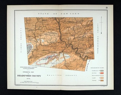 1878 Lesley PA Geological Map Bradford County Towanda Athens Troy Smithfield PA - Image 1 of 4