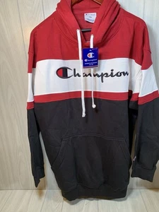 Champion Men's Fleece Hoodie Size 2 XL Red White Black Color Block Pullover - Picture 1 of 9