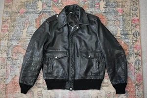 Vtg Schott 684SM Distressed Black Leather Bomber Flight Jacket Coat USA 42 - Picture 1 of 7