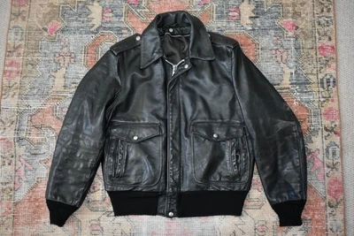 Vtg Schott 684SM Distressed Black Leather Bomber Flight Jacket Coat USA 42 - Image 1 of 4
