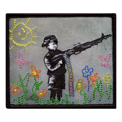 Banksy Crayon Shooter Embroidered Iron On PhotoPatch - Image 1 of 2