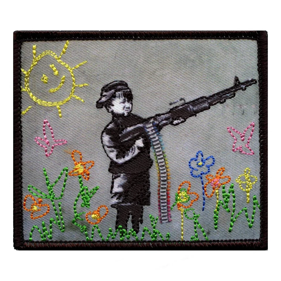 Banksy Crayon Shooter Embroidered Iron On PhotoPatch - Image 1 of 2