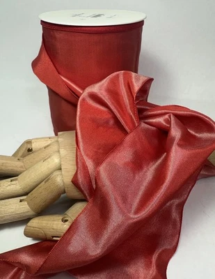 Red French Wired Taffeta Ribbon 5” Wide  27.5 yard Spool New High Quality - Image 1 of 4