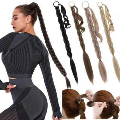 Clip de cabello largo como humano trenzado cola de caballo trenzado extensión de cabello envoltura cola de caballo Foto 1 de 4