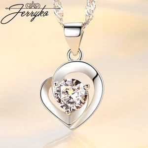 Damen Halskette Herz 925 Silber Kette Zirkon Anhänger Frauen Schmuck Geschenk - Bild 1 von 13