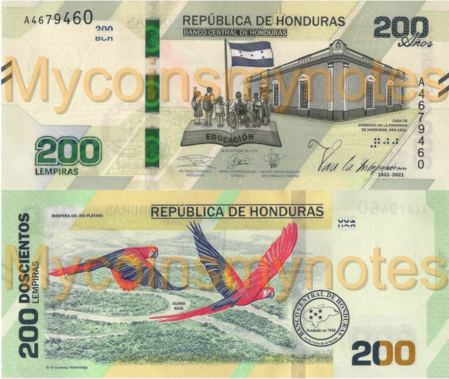 HONDURAS, 200 LEMPIRAS, 2021, PNew (Not Yet in Catalog), Commemorative, UNC - Photo 1/3