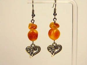 Baltic Amber Dangle Drop Heart Earrings Multicolor Natural Stone Genuine 1267 - Picture 1 of 10