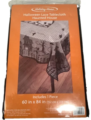 Casa de vacaciones Halloween mantel de encaje casa embrujada 60 x 84 pulgadas nuevo sin precio base👻 Foto 1 de 4
