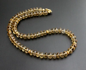 Citrine Necklace Gemstone Faceted Rondelle Women's Collier 925 Silver 46.5 cm - Picture 1 of 3