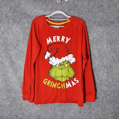 Dr. Seuss Women Pajama Shirt M  Red The Grinch Christmas Merry Grinchmas Holiday - Image 1 of 4